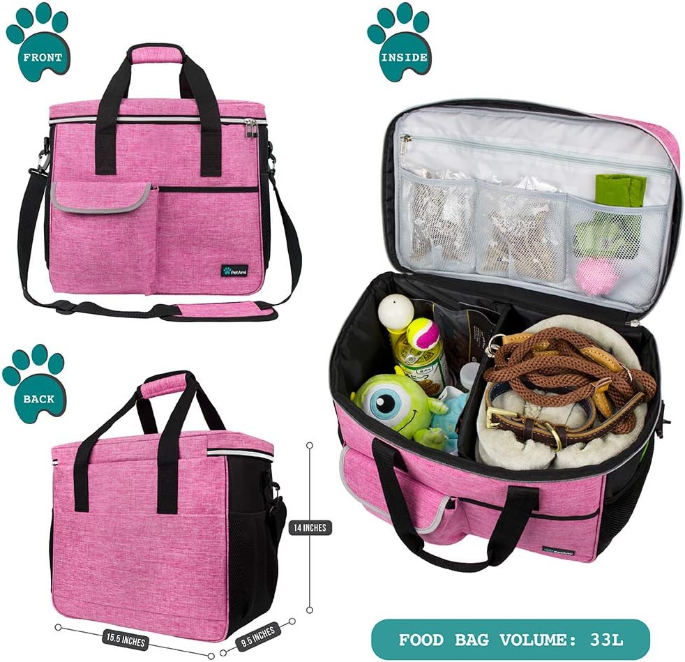 PetAmi Dog Travel Bag Organizer, Pet Supplies Diaper Tote - Large - 15.5"L x 9.5"W x 14.0"H / Pink - image 2