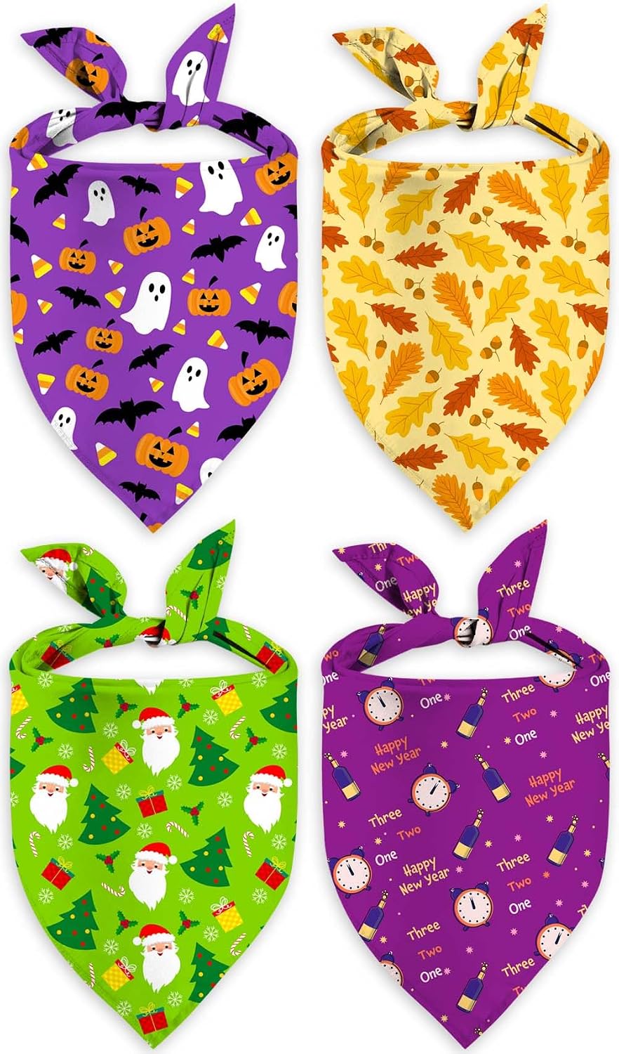 Halloween Dog Bandanas 2 Pack Reversible Triangle Scarf – Essentials for Dogs - Holiday