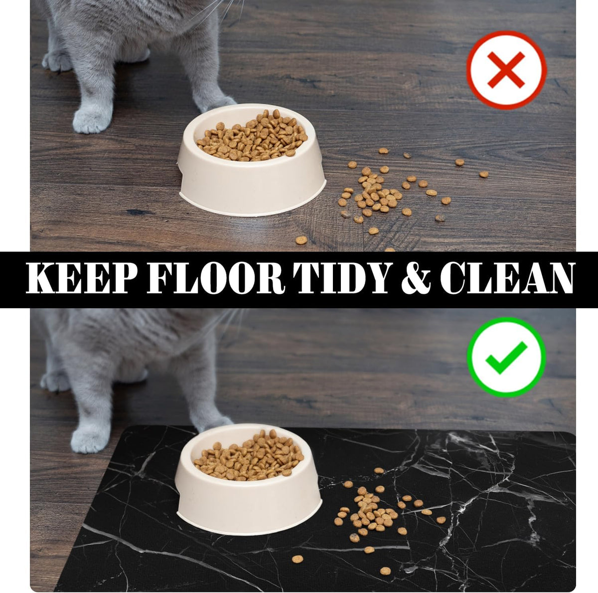 Dog Food Mats for Floors Absorbent, Pet Cat Food Mat - S(12"×20") / Marble Black - image 3