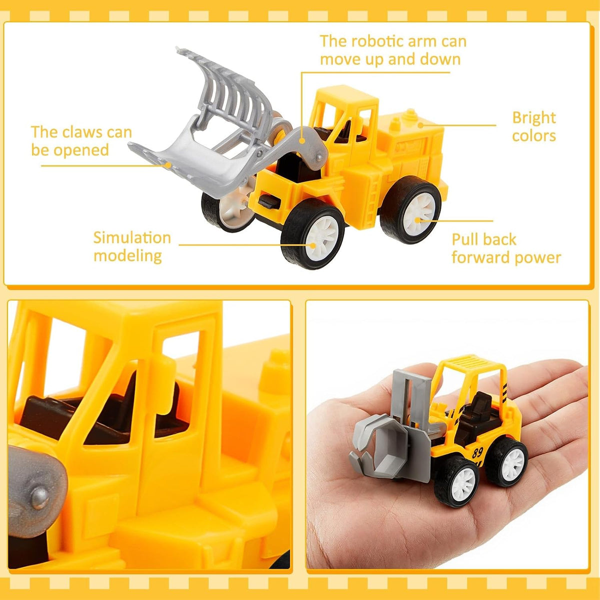 Sosation 72-piece mini construction party favor trucks with cranes, forklifts and excavators - view 10