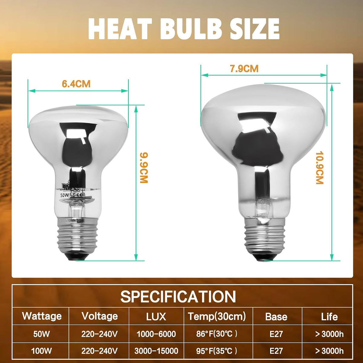 LUCKY HERP Heat Lamp Bulbs, 150W Reptile Heat Lamp 2 Pack - Clear Reptile Heat Lamp / 50W 1-Pack - image 4