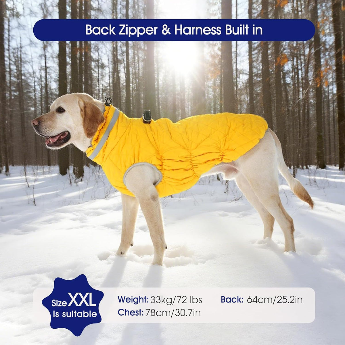 Dog Cold Weather Coats Reflective Dog Warm Jacket with Harness – Essentials for Dogs - Yellow / XXL(chest:35in) - image 3