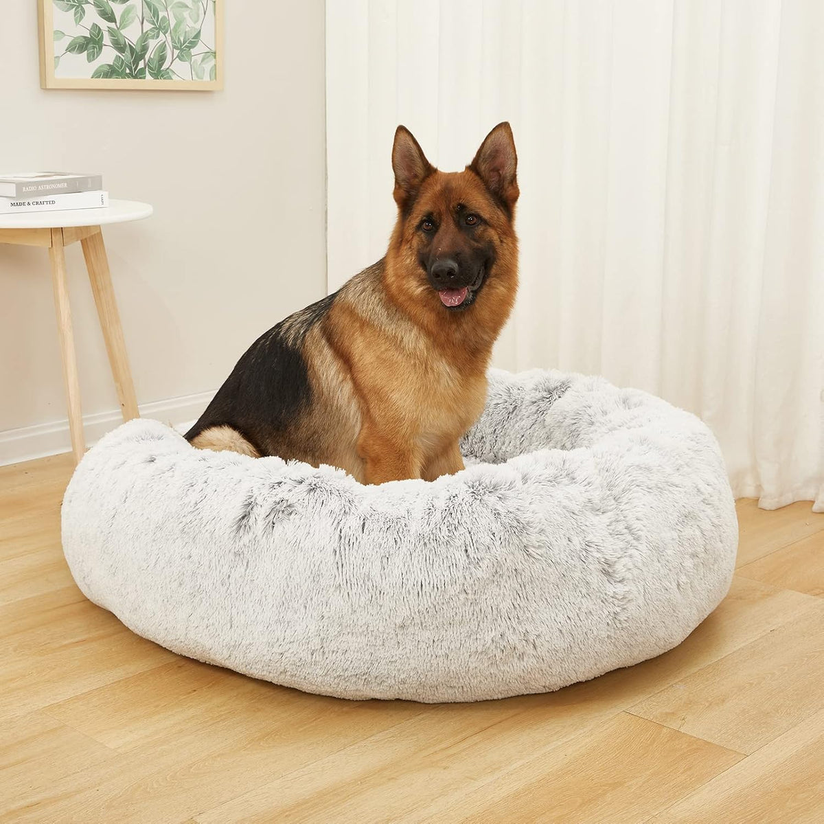 Calming Fluffy Donut Dog Bed for Large Dogs, 36" Round - 45.0"L x 45.0"W x 10.0"Th / Light Grey - image 2