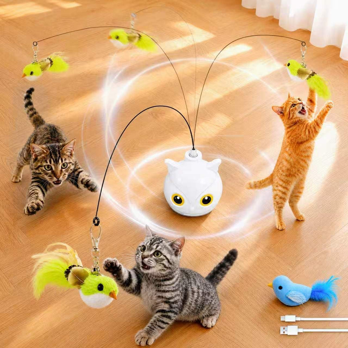Interactive Cat Toy for Indoor Cats, Automatic Flying Bird Toy – Essentials for Cats - White