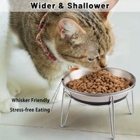 Elevated Cat Bowls, Wide Stainless Steel Cat Food Bowls with Metal Stand Whisker Stress-Free - 2 Non-slip Bowls with Stand - image 2