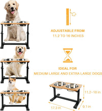 HTB Elevated Dog Bowls, Adjustable Pet Bowl Stand - Metal&Bamboo-11.2" to 16"H - image 3