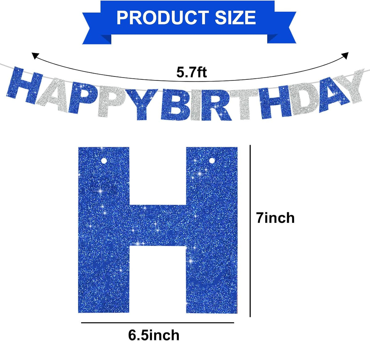BEISHIDA Pre-Strung Glitter Pink Happy Birthday Banner Party Sign - Blue Silver - image 2