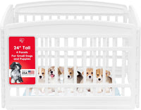 IRIS USA 4-Panel Dog Playpen, Pet Enclosure - White / 4 Panel – 24" H