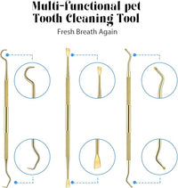 Hotop 3 Pieces Dog Dental Tooth Scaler and Scraper Stainless Double Headed Tarter Removing Tool Scraper Pet Teeth Cleaning Tools for Dog and Cat(Gold)