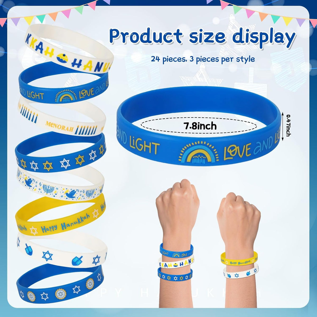 JUNEBRUSHS 24pcs Halloween Silicone Bracelets - Hanukkah Style - image 2