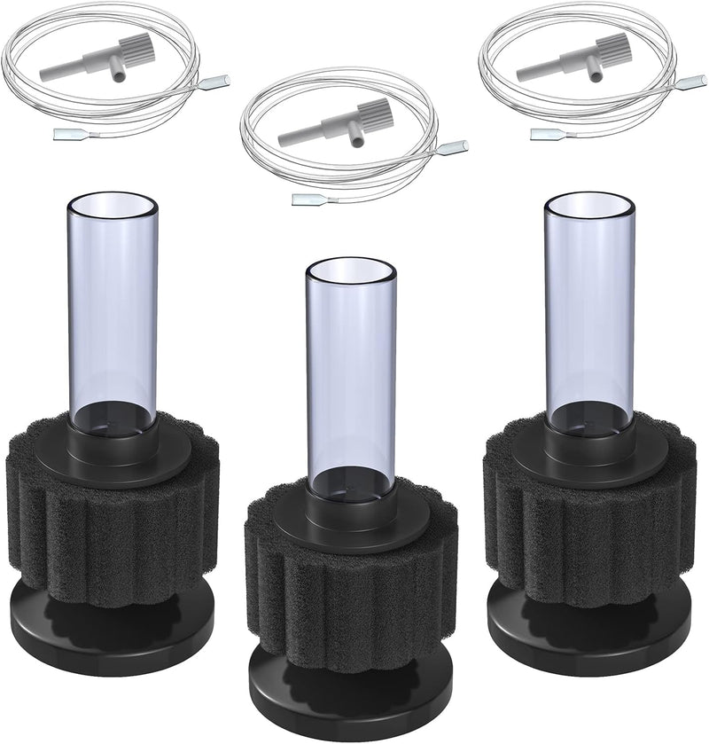 Pawfly 3 Pack Aquarium Sponge Filter Quiet Betta Fry Shrimp and Small - Up to 3Gal (w/ Tube&Check Valve)