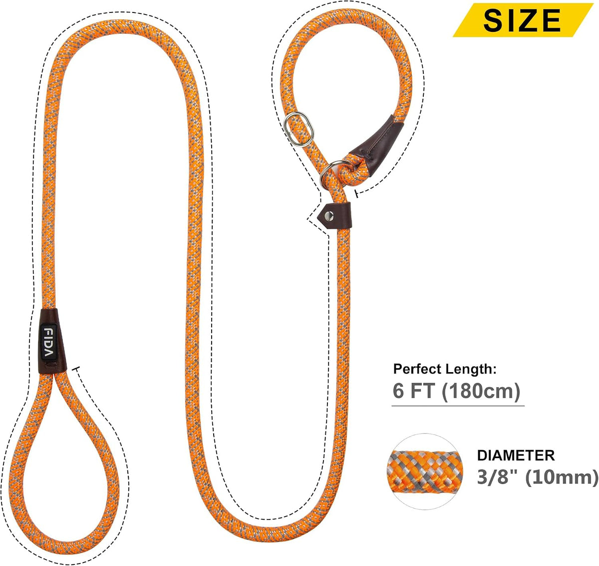 Fida Durable Slip Lead Dog Leash - Small (3/8" x 6 ft) / Orange - image 4