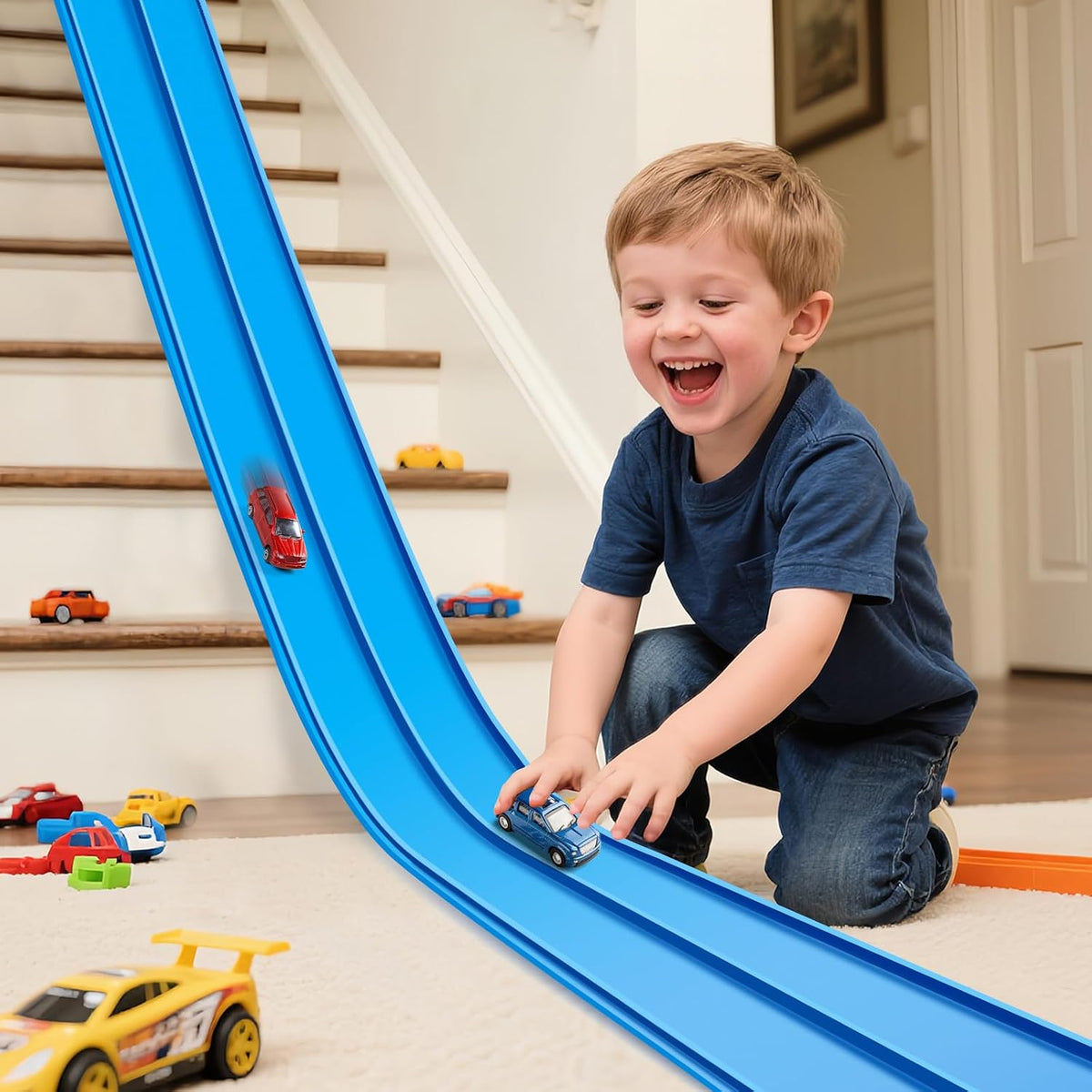 Flex Tracks 15 Ft Starter Set Flexible Race Track for Kids 3+ - Blue