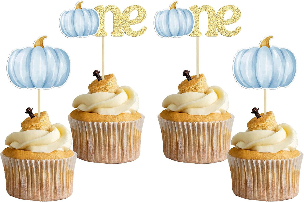 Gyufise 24Pcs Pumpkin Oh Baby Cupcake Toppers Pink Fall Pumpkin - Blue 4