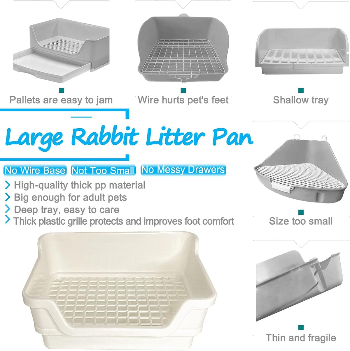 Hamiledyi Rabbit Litter Box Extra Large Bunny Litter Boxes – Daily Care for Small Pets - X-Large / White - image 2