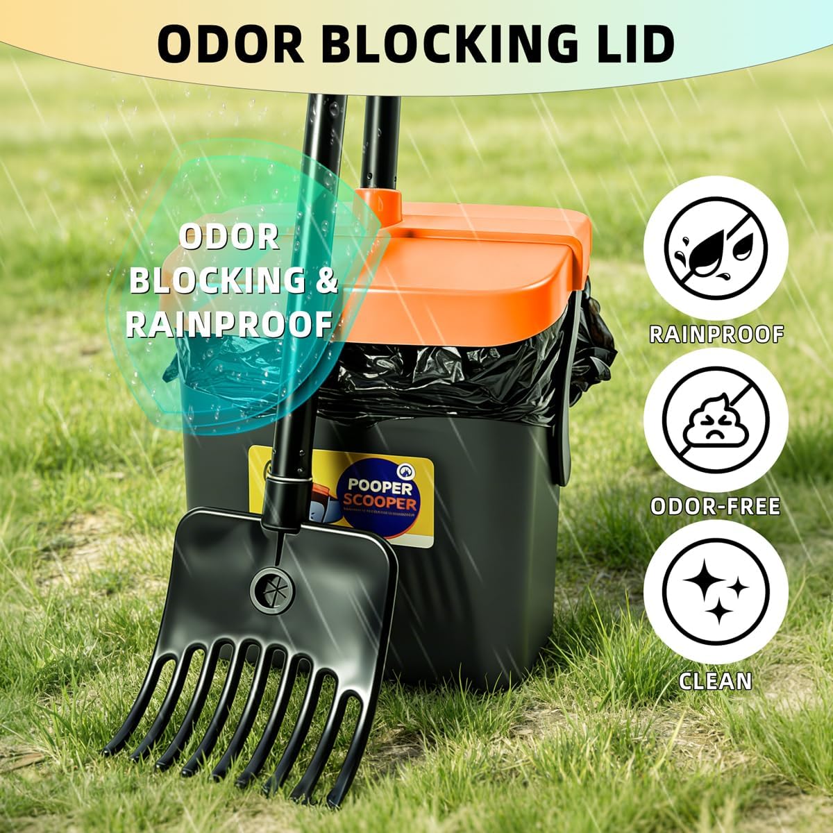 46" Pooper Scooper Swivel Bin & Rake for Large Small Dogs with Bag - Orange - image 4