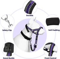 Soft Dog Head Collar, Patented Padded No Pull Training Head Halter – Essentials for Dogs - Purple / L (Snout 9.5"-14") - image 2
