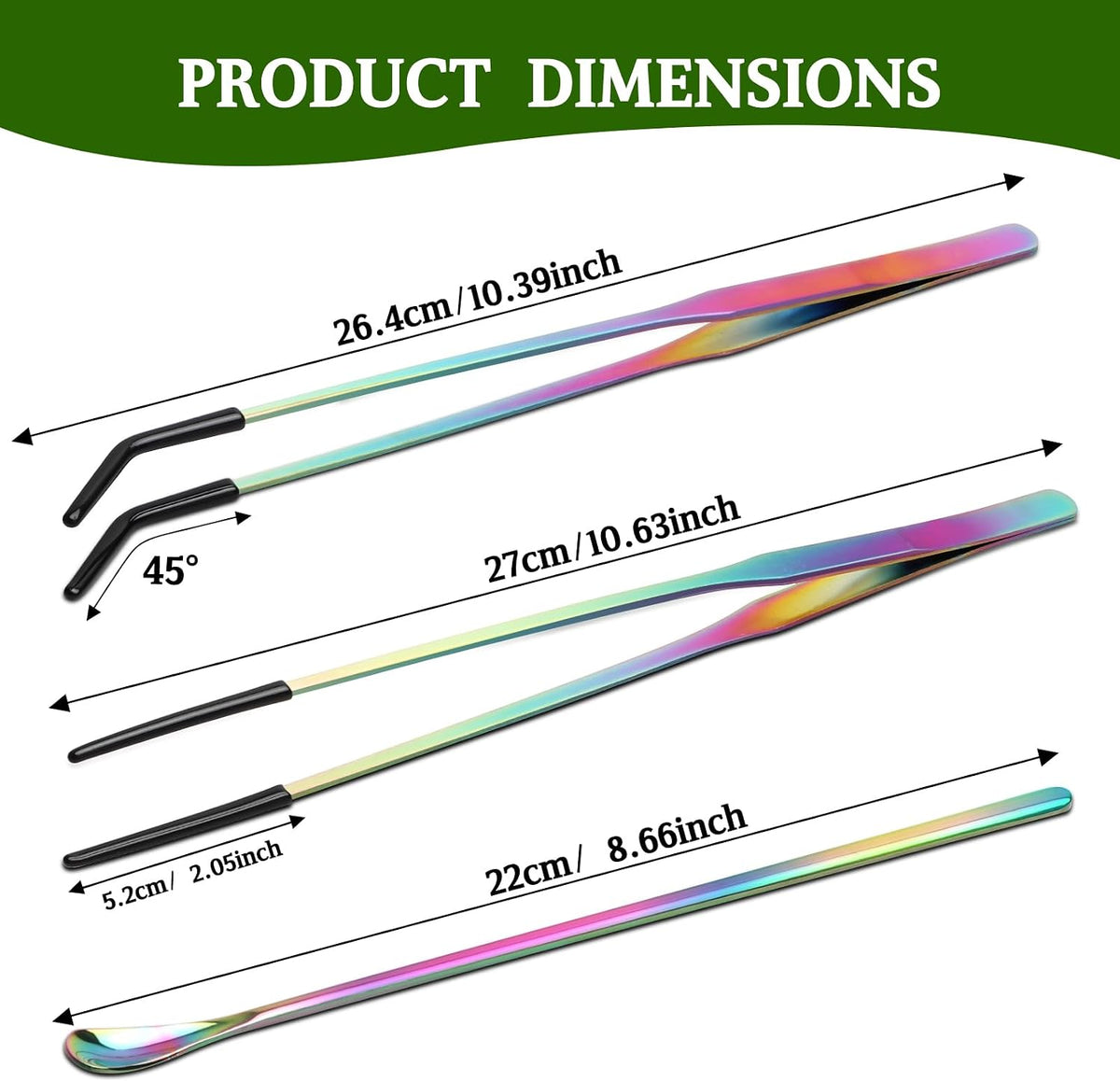 OLIISS Iridescent Reptile Feeding Tongs with Rubber Tips, 10.6" - 10.6"(with Spoon) - image 2