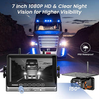 Magnetic Solar Wireless Backup Camera for RV Truck Trailer – 7" 1080P Monitor with Recording, 1-Min Install, No Delay, Wide View, IR Night Vision, 4 Channels, Auto-Sleep Rechargeable Rearview Camera