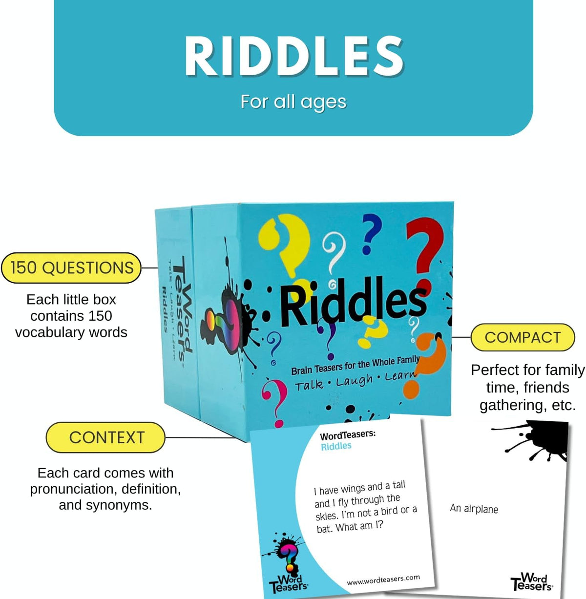Word Teasers Riddles card game with 150 brain teasers for kids and family - view 3