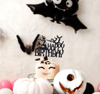 Ferastar black glitter Halloween Happy Birthday haunted house cake topper - view 4