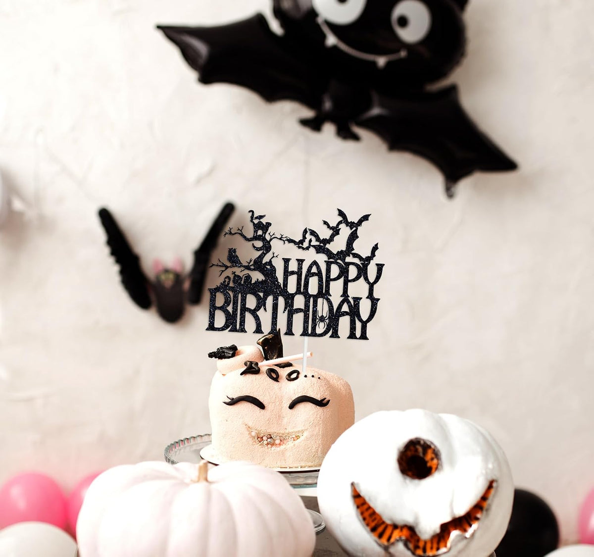 Ferastar black glitter Halloween Happy Birthday haunted house cake topper - view 4