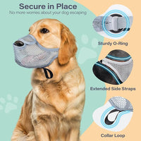LUCKYPAW Dog Muzzle for Large Medium Small Dogs, Patented Mesh Muzzle to Prevent Biting Chewing Eating, Soft Mouth Guard with Front Opening Design for Drinking Panting(Grey, XXL)