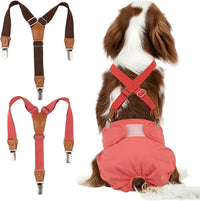 Pet Soft Dog Suspenders 2 Pieces Female Dog Diaper Suspenders - Brown & Red / S/M