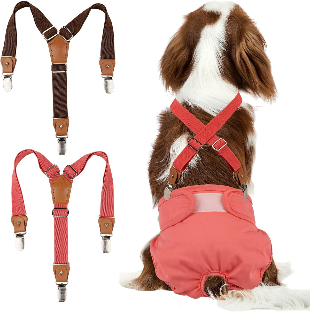 Pet Soft Dog Suspenders 2 Pieces Female Dog Diaper Suspenders - Brown & Red / S/M