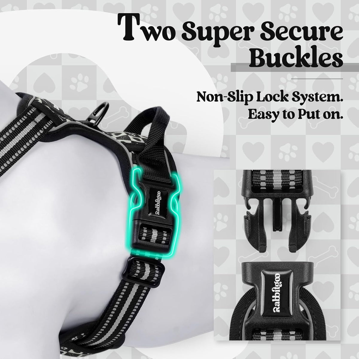 rabbitgoo Dog Harness, No Pull for Large Dogs with 2 Leash Clips - X-Large / Black Grid - image 3