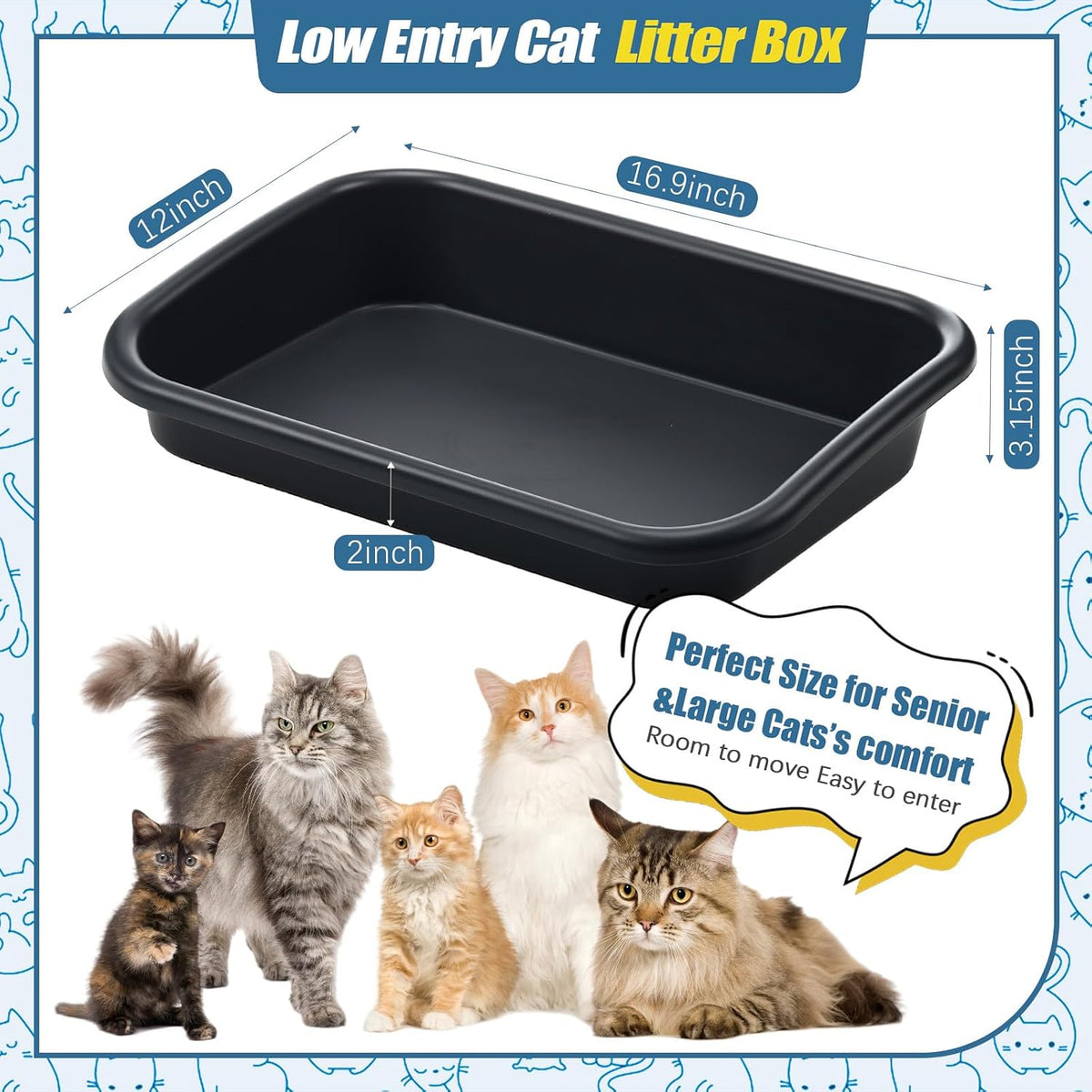 Uiifan 3Pcs Low Entry Cat Litter Box - Dark Gray / 17 x 12 x 3.1 - image 2
