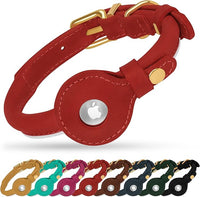 OOPSDOGGY Rolled Leather Dog Collar with Airtag Holder - Reflective Round Airtag Dog Collar - Soft Tracking Pet Collar for Small Dogs Puppy Cats Kitten (Red, XXL, 20"-24")