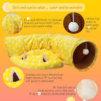 Bunny Tunnel Bed, 2-in-1 Collapsible Rabbit Tunnel Hideout with Mat – Essentials for Small Pets - Yellow - image 3