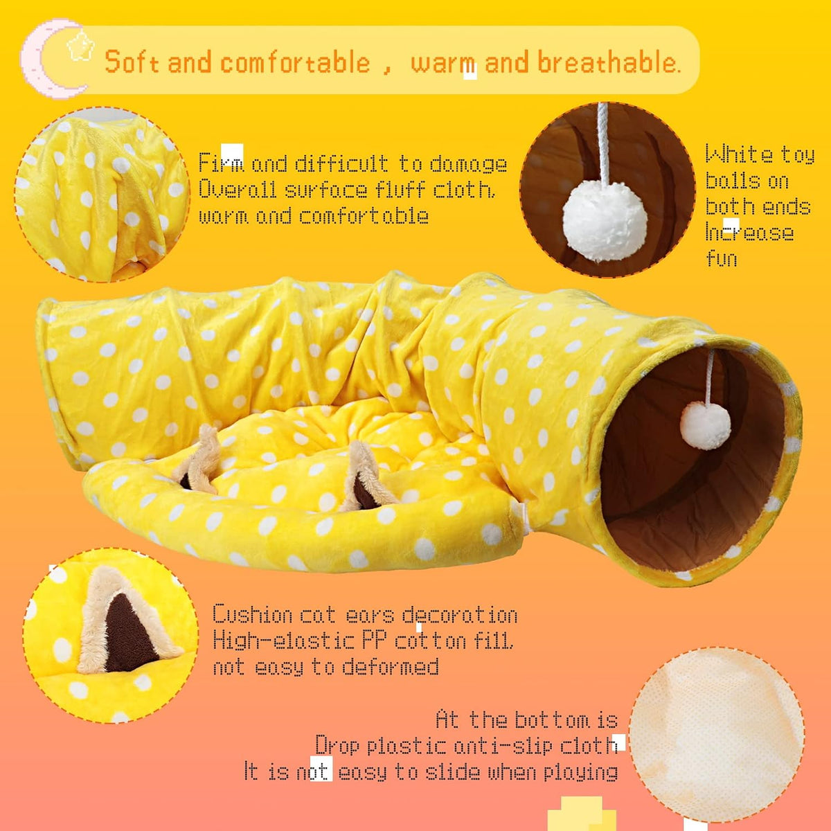 Bunny Tunnel Bed, 2-in-1 Collapsible Rabbit Tunnel Hideout with Mat – Essentials for Small Pets - Yellow - image 3