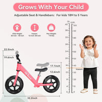 Toddler Balance Bike for 3-5 Year Old 12” No Pedal Training Bike Toys - Pink - image 2