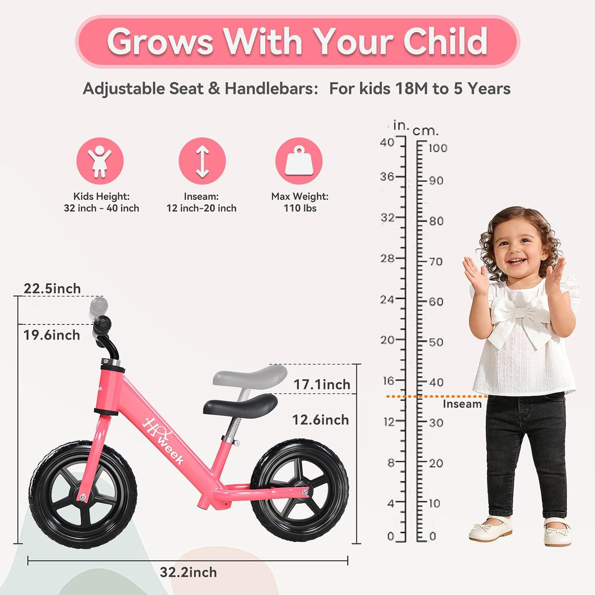 Toddler Balance Bike for 3-5 Year Old 12” No Pedal Training Bike Toys - Pink - image 2