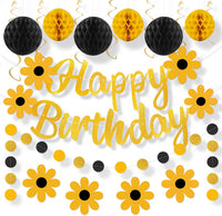 YEOCU Birthday Decorations - Black&Gold / Flower