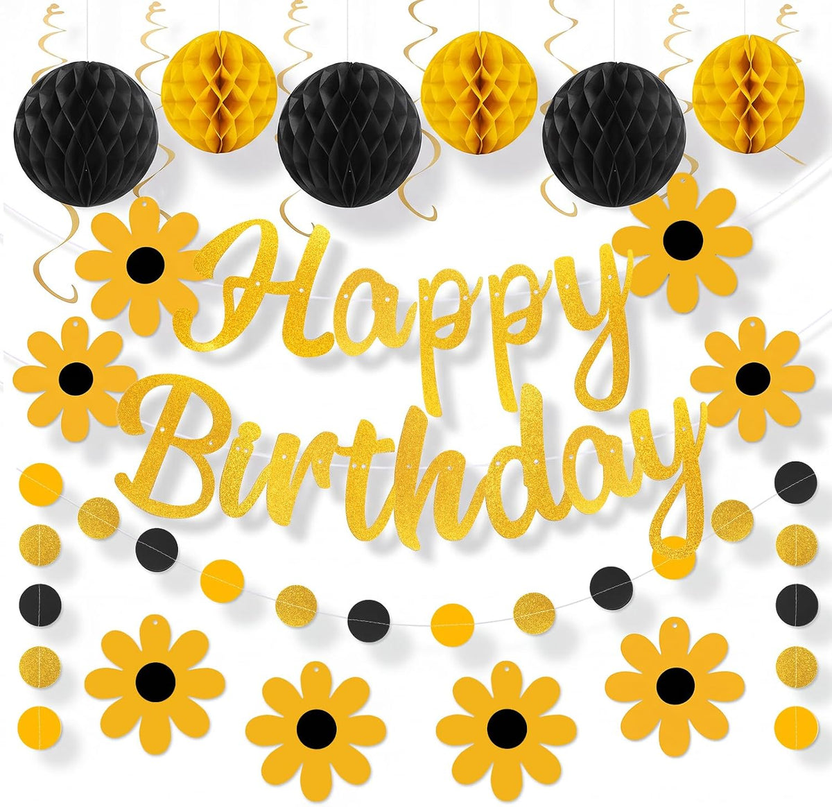 YEOCU Birthday Decorations - Black&Gold / Flower