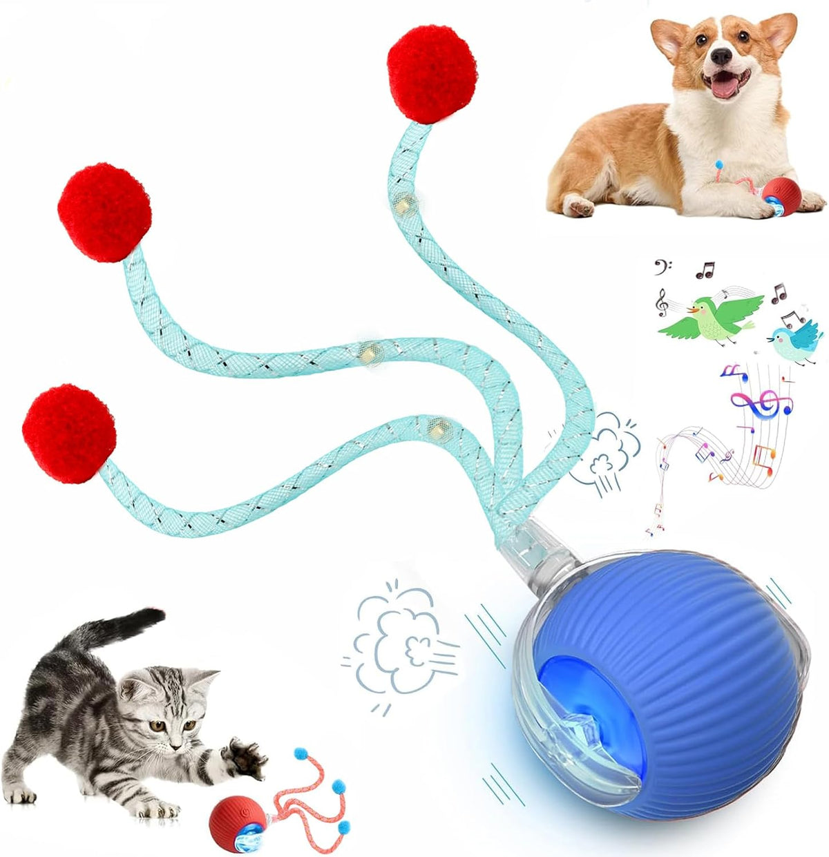 2 Packs Speed 2.0 Tail Interactive Cat Toys for Indoor Cats - New Blue