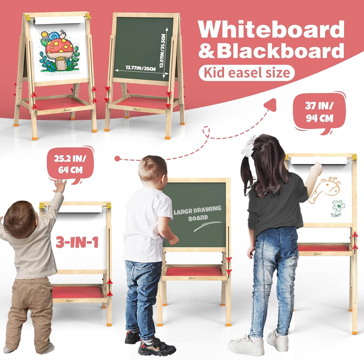JOYOOSS Easel for Kids Art Easel Toddlers Easels With Paper Roll – Fun for Kids & Family - Red - image 2