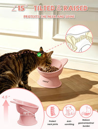 YINEYA 2 Pack Cat Food Bowls Elevated Design for Neck Comfort - Pink - image 2