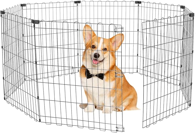 Foldable Dog Playpen 30" Height 8 Panels Metal Exercise Pen No Door - Indoor/Outdoor Puppy Playpen for Small Dogs, Portable Pet Fence for Yard Garden Camping, Black