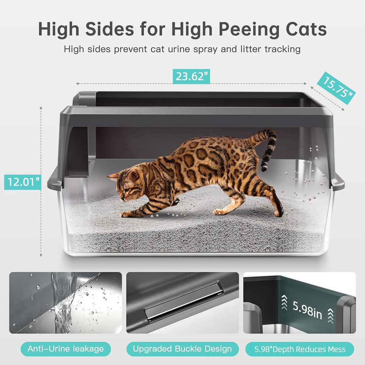 Stainless Steel Cat Litter Box - Dark Gray (Pack of 1) - image 4