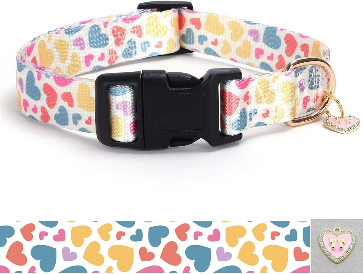 Reflective Dog Collar, Puppy Collar with Buckle Adjustable - Z-White Heart / Small :Width 5/8",Neck 10-14"