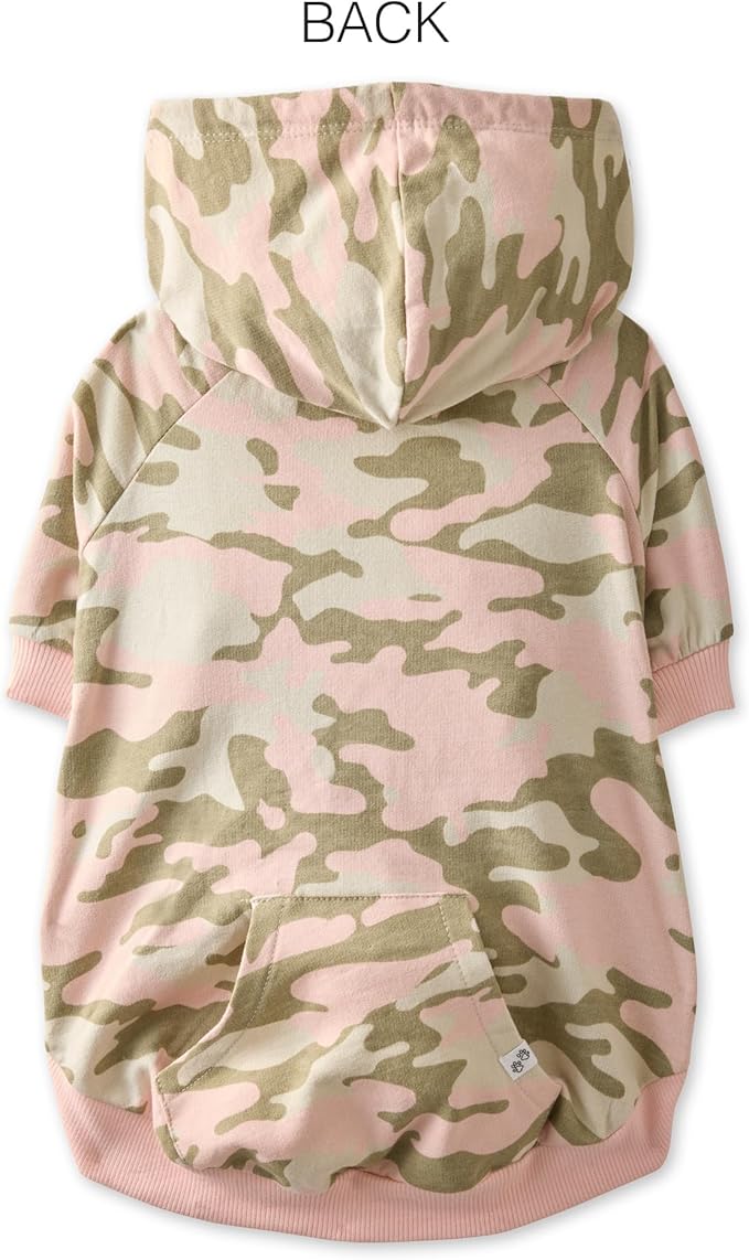 Rocky – The Orginal Lightweight Hooded TEE 100% Organic Cotton Dog Hoodie Pet Coat Sweater for Small, Medium, Large Dogs, Pink Camo, Large