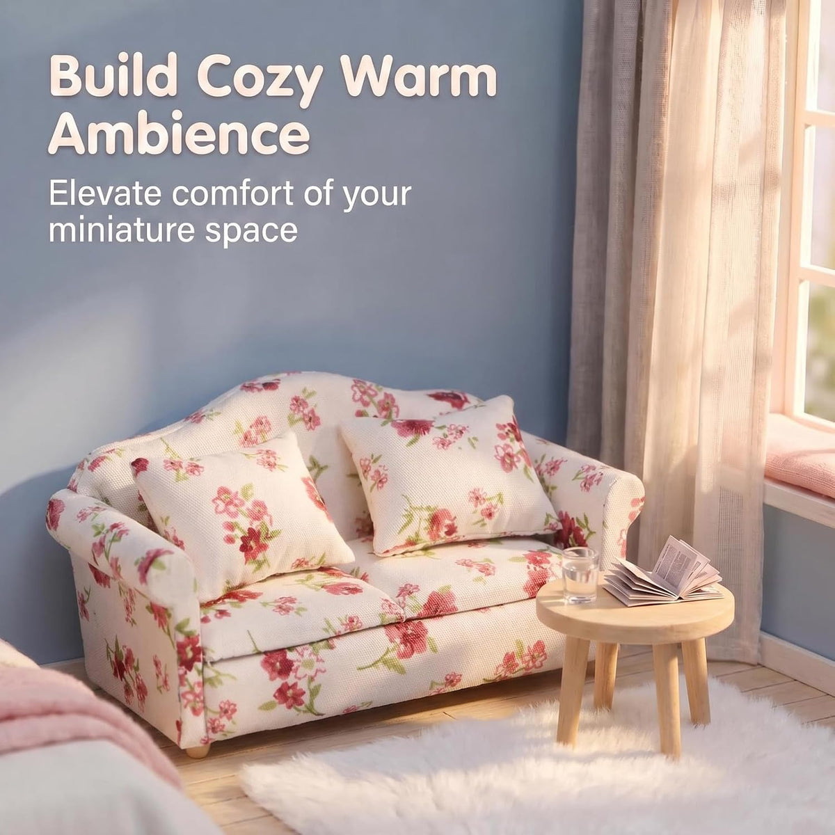 Cutemini white 1/12 scale dollhouse loveseat couch with pillows - view 12