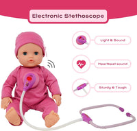 Interactive 16” Baby Doll Toy Doctor Kit with Light Up Heartbeat - image 3