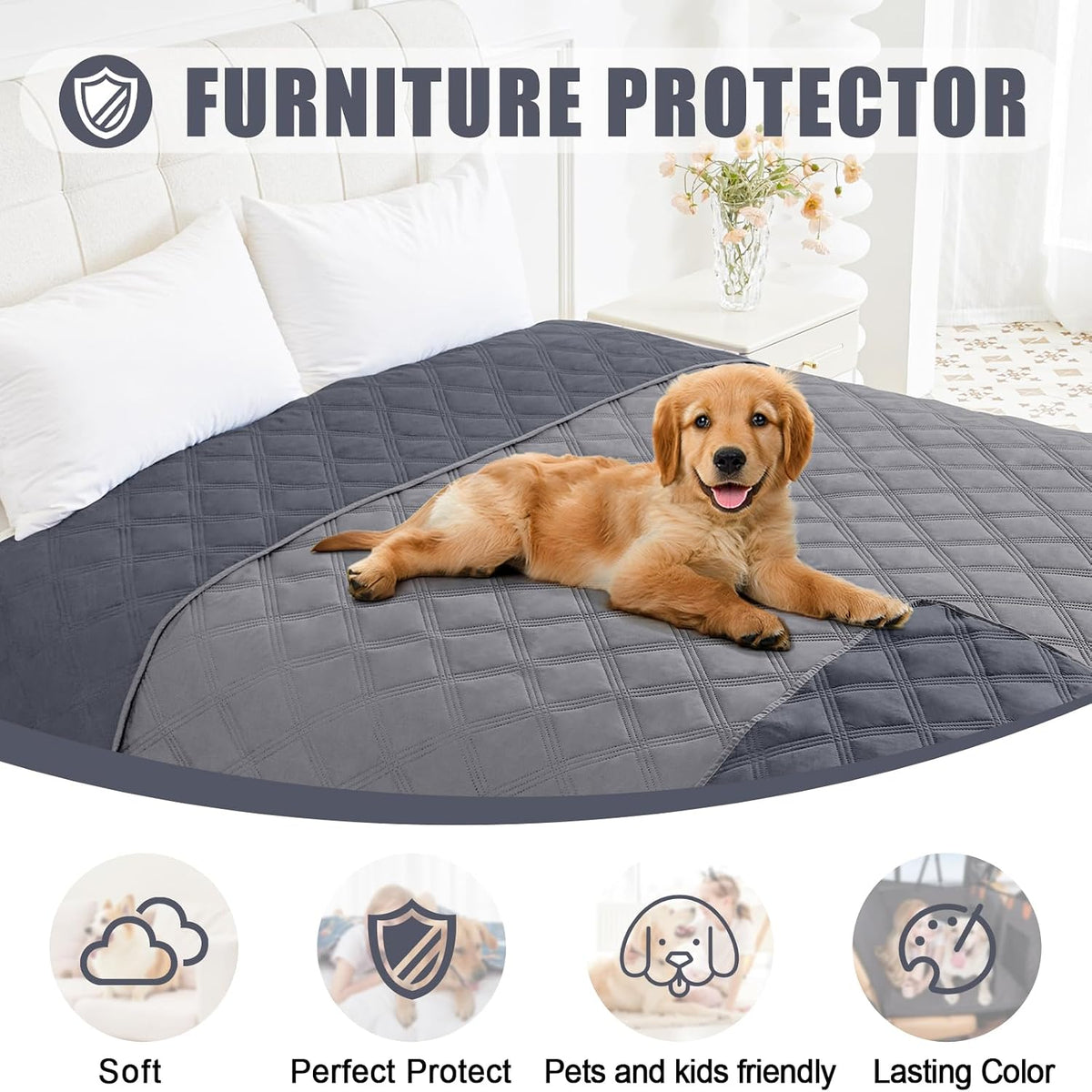 Smiry Waterproof Dog Bed Cover - Grey/Dark Grey / Lattice / 30x70 - image 2