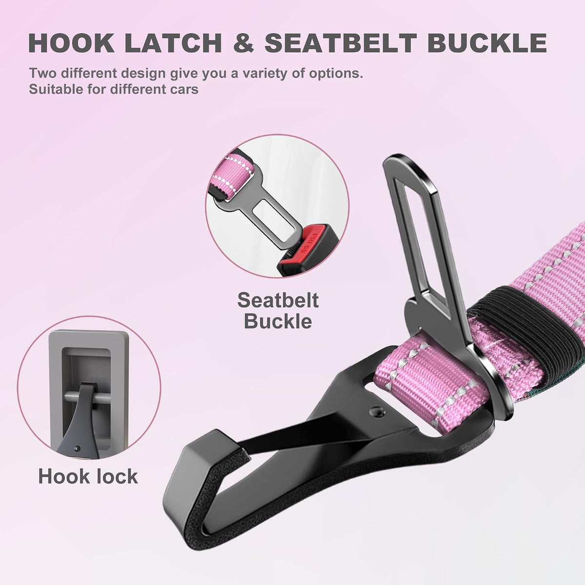 IOKHEIRA Dog Seatbelt, Updated Adjustable Harness Reflective Bungee Dog Car Seat Belt with Aviation - Pink - image 2