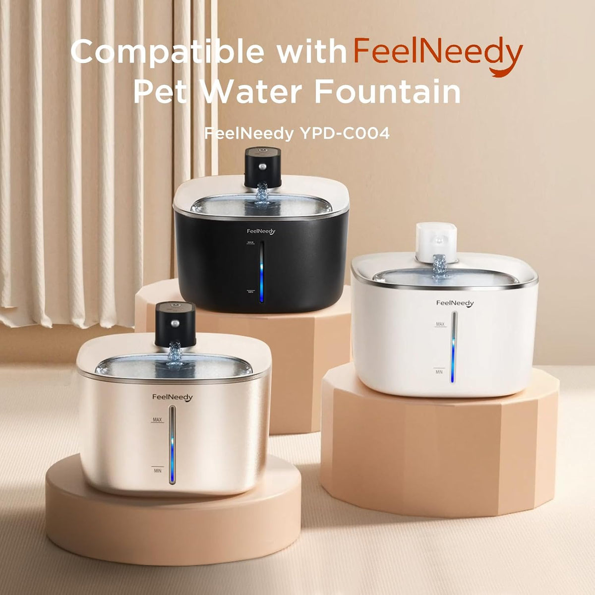 FEELNEEDY Wireless Cat Water Fountain Stainless Steel with Sensor - 10 Filters + 10 Sponges - image 2